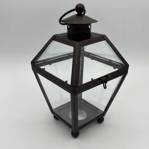 Bronze Lantern Glass Modern Contemporary Candleholder Decor Opens *No Bulb* NWOT